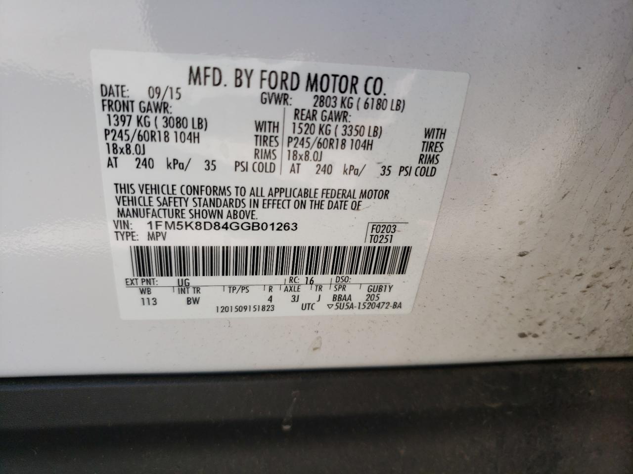 Photo 10 from auction – 2016 FORD EXPLORER X with VIN 1FM5K8D84GGB01263
