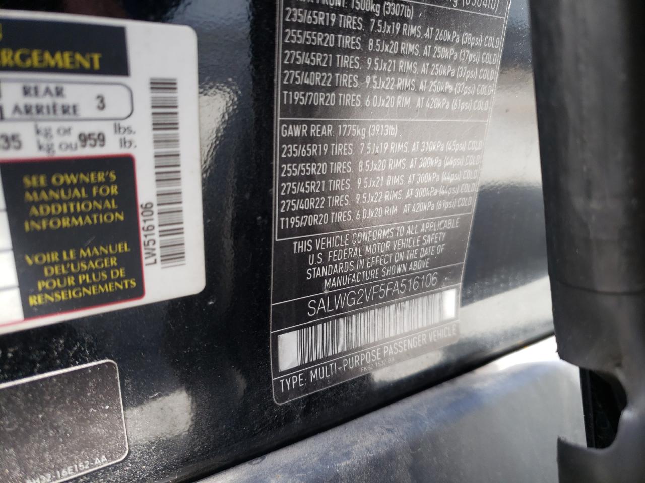 Photo 10 from auction – 2015 LAND ROVER RANGE ROVE with VIN SALWG2VF5FA516106