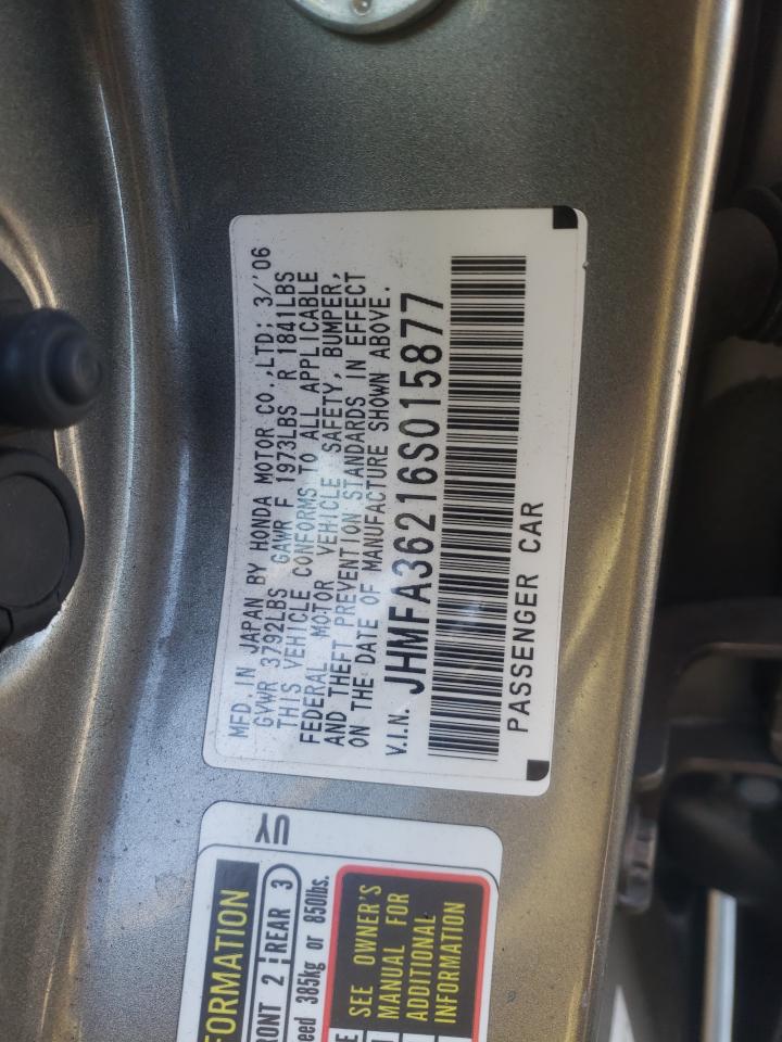 Photo 10 from auction – 2006 HONDA CIVIC HYBR with VIN JHMFA36216S015877