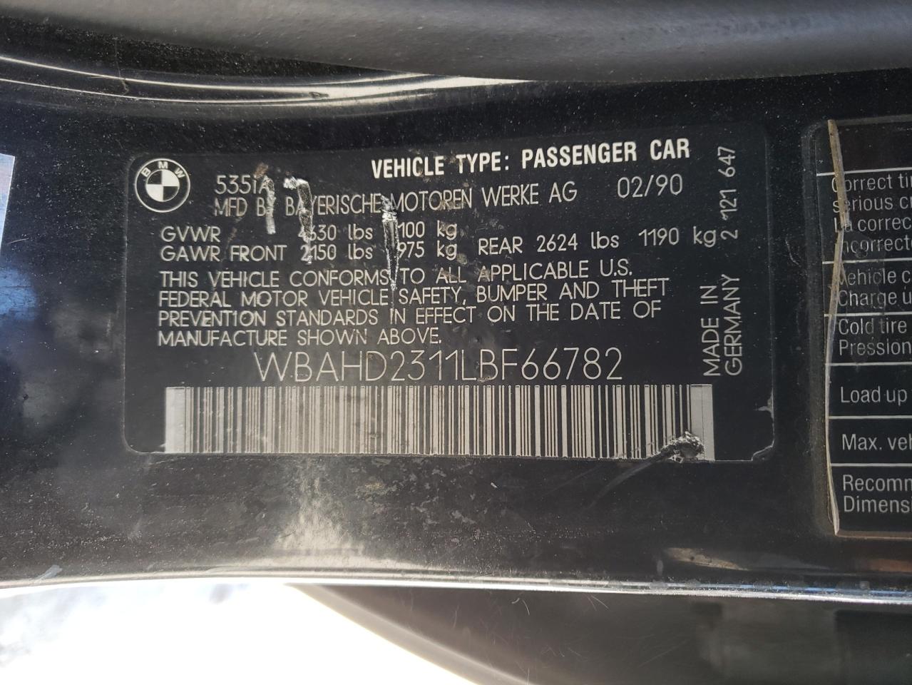 Photo 10 from auction – 1990 BMW 535 I AUTO with VIN WBAHD2311LBF66782