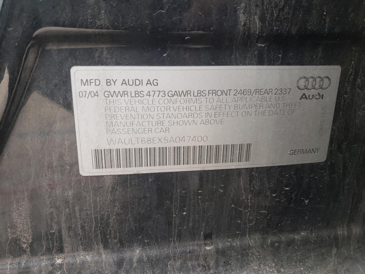 Photo 10 from auction – 2005 AUDI A4 3.0 QUA with VIN WAULT68EX5A047400