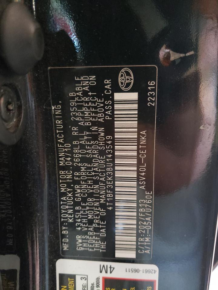 Photo 10 from auction – 2011 TOYOTA CAMRY BASE with VIN 4T1BF3EK3BU143549