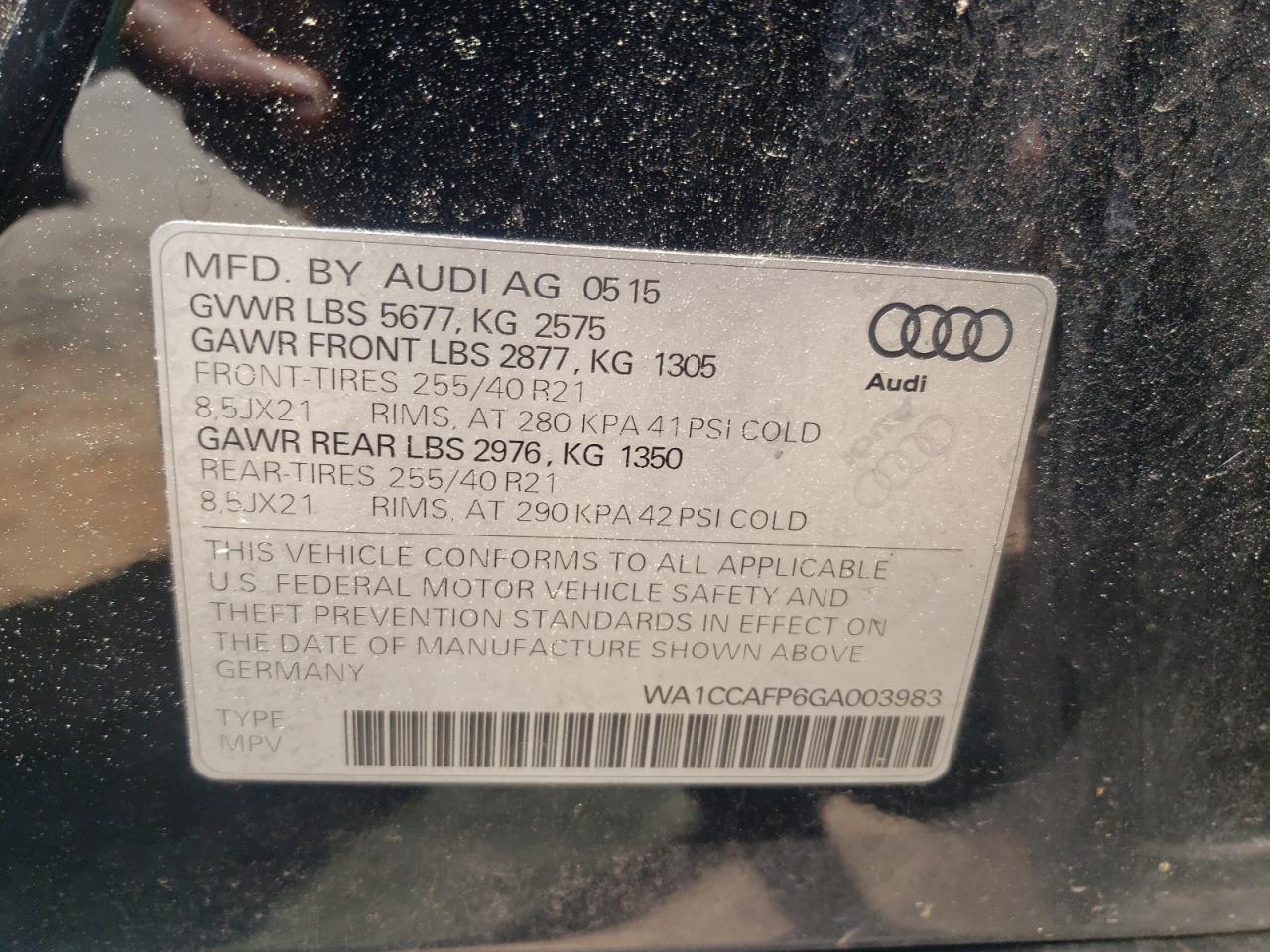 Photo 10 from auction – 2016 AUDI SQ5 PREMIU with VIN WA1CCAFP6GA003983