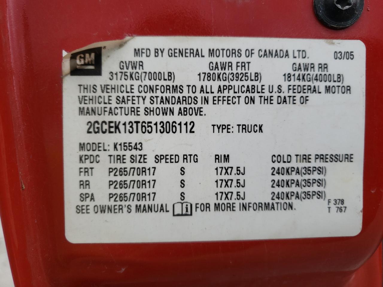Photo 10 from auction – 2005 CHEVROLET SILVERADO with VIN 2GCEK13T651306112