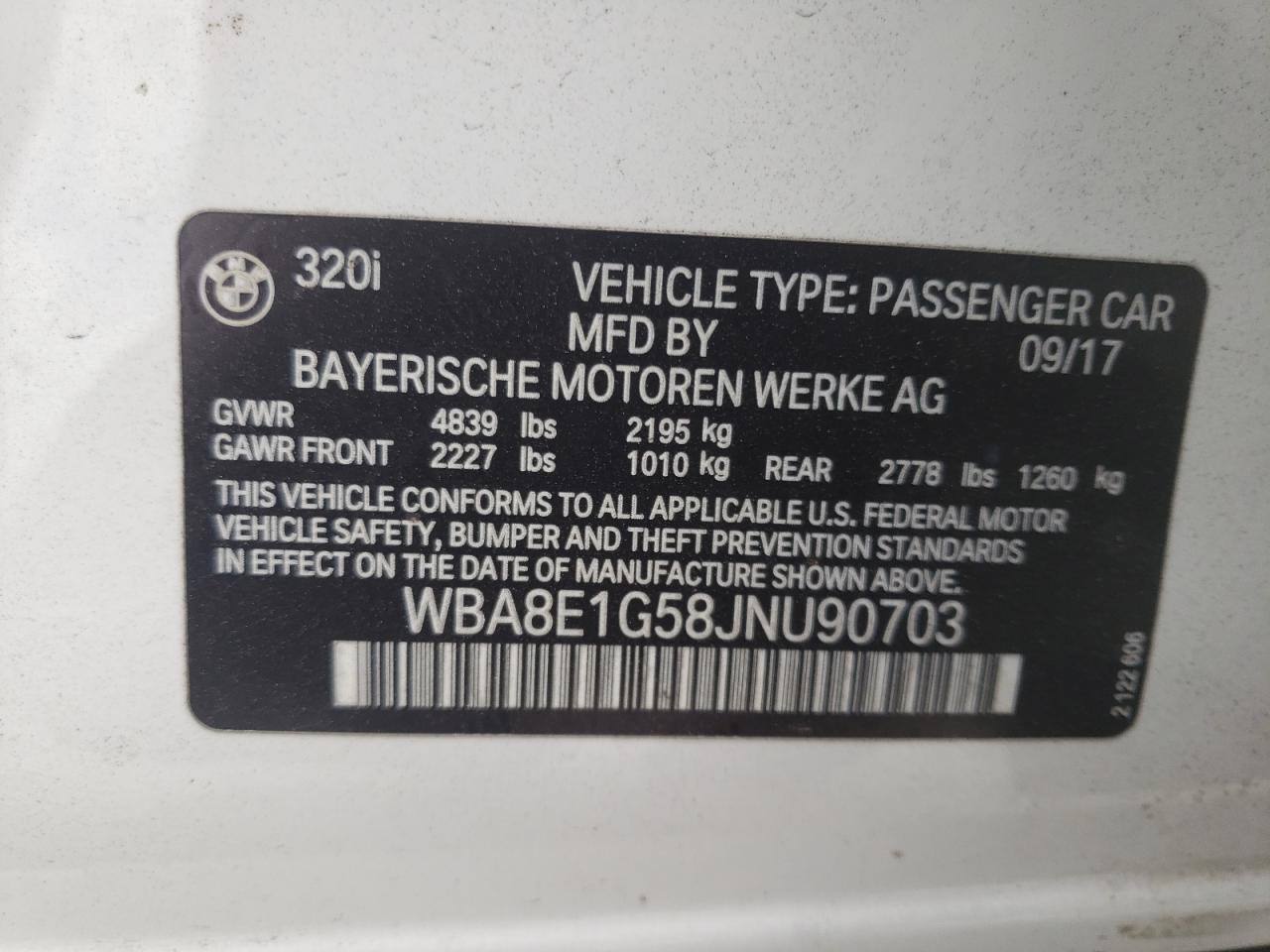 Photo 10 from auction – 2018 BMW 320 I with VIN WBA8E1G58JNU90703