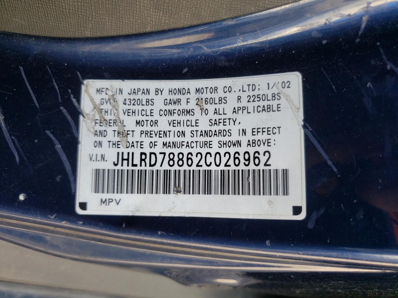 Foto 10 de la subasta – 2002 HONDA CR-V con VIN JHLRD78862C026962