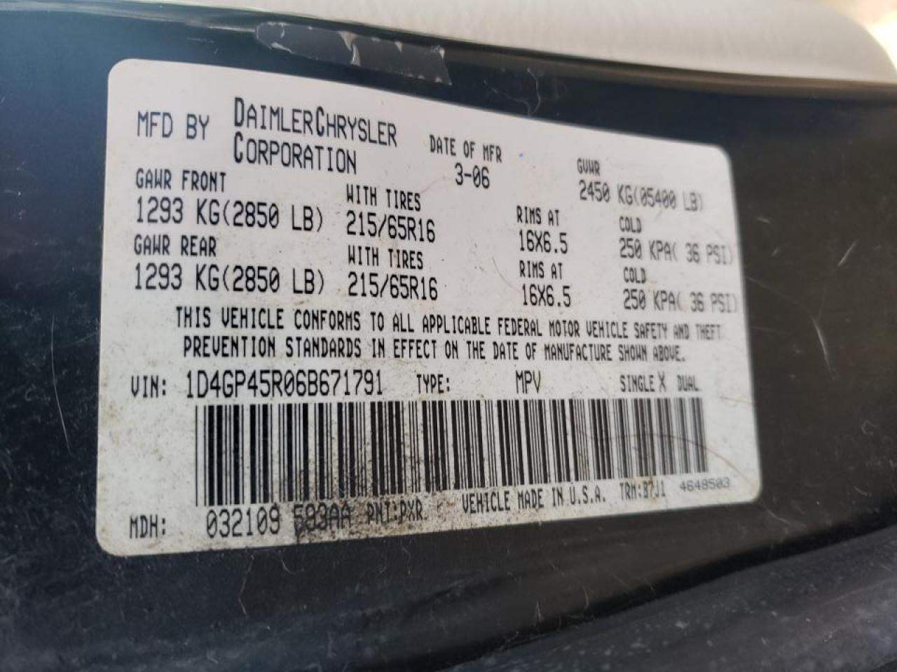 Zdjęcie 10 z aukcji – 2006 DODGE CARAVAN SX z VIN 1D4GP45R06B671791