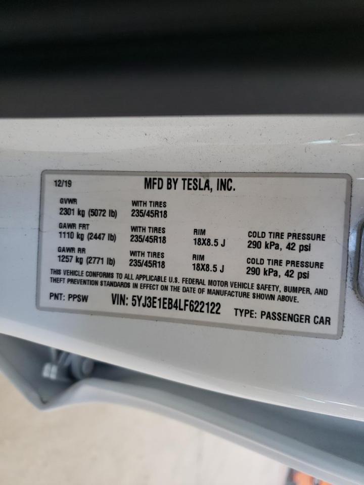 Photo 10 from auction – 2020 TESLA MODEL 3 with VIN 5YJ3E1EB4LF622122