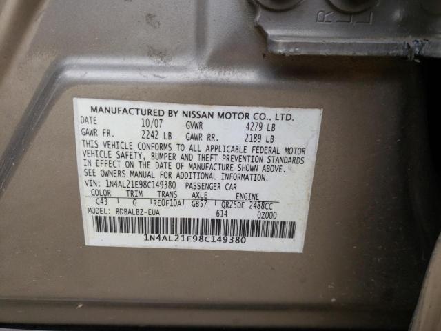 Photo 10 from auction – 2008 NISSAN ALTIMA 2.5 with VIN 1N4AL21E98C149380