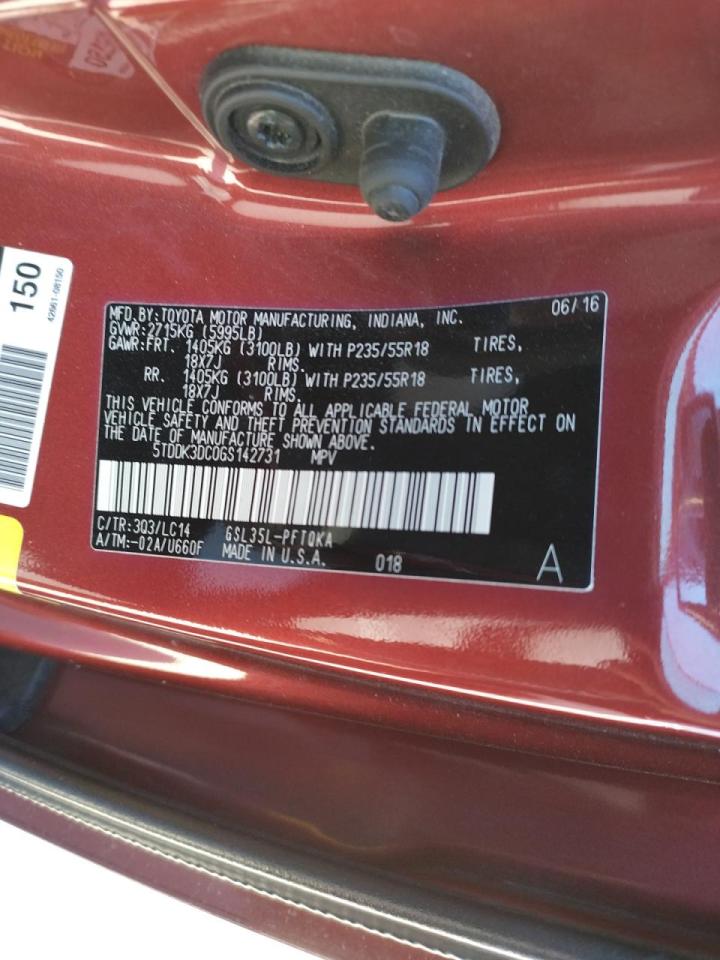 Photo 10 from auction – 2016 TOYOTA SIENNA XLE with VIN 5TDDK3DC0GS142731