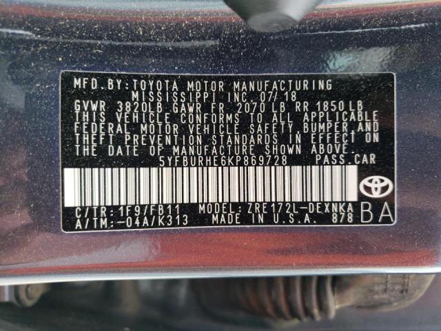 Photo 10 from auction – 2019 TOYOTA COROLLA L with VIN 5YFBURHE6KP869728