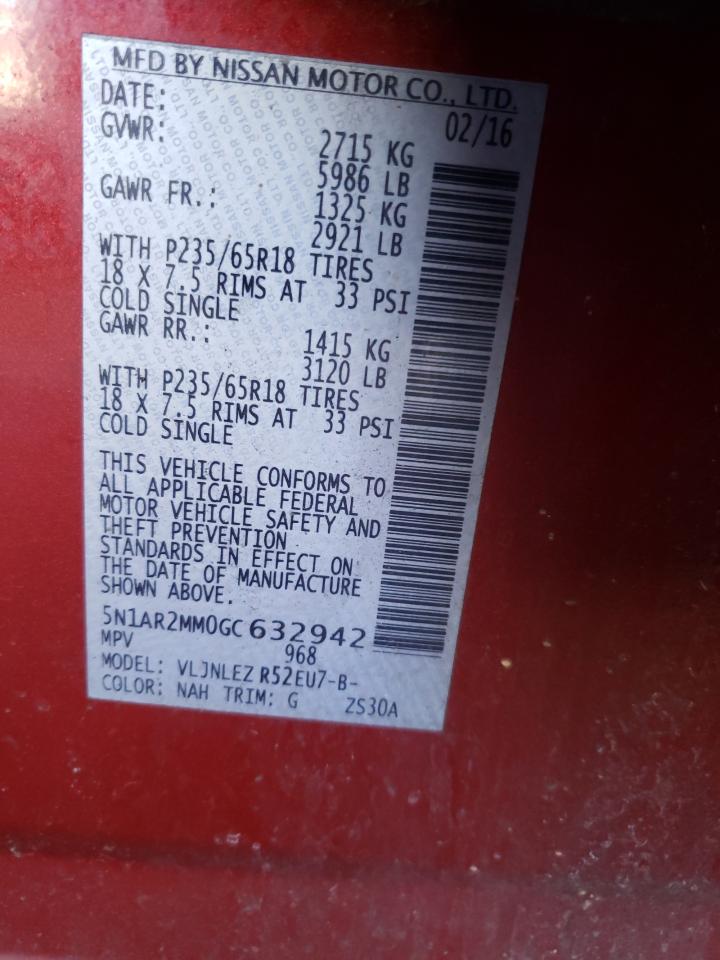 Photo 10 from auction – 2016 NISSAN PATHFINDER with VIN 5N1AR2MM0GC632942