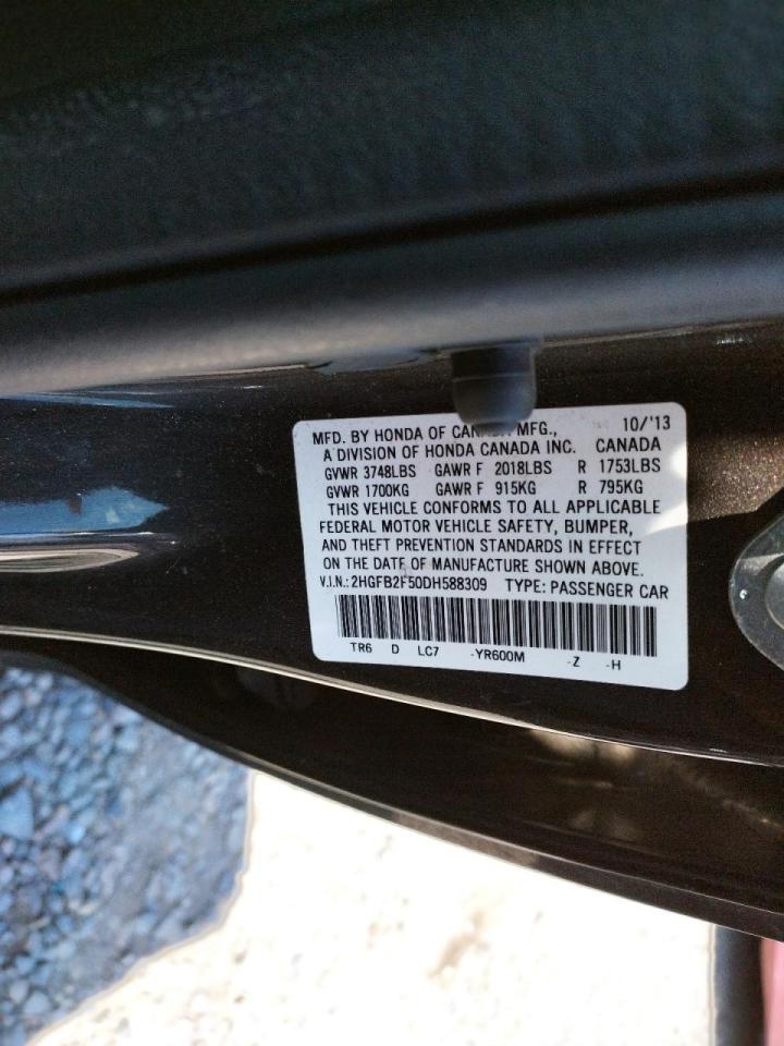 Photo 10 from auction – 2013 HONDA CIVIC LX with VIN 2HGFB2F50DH588309