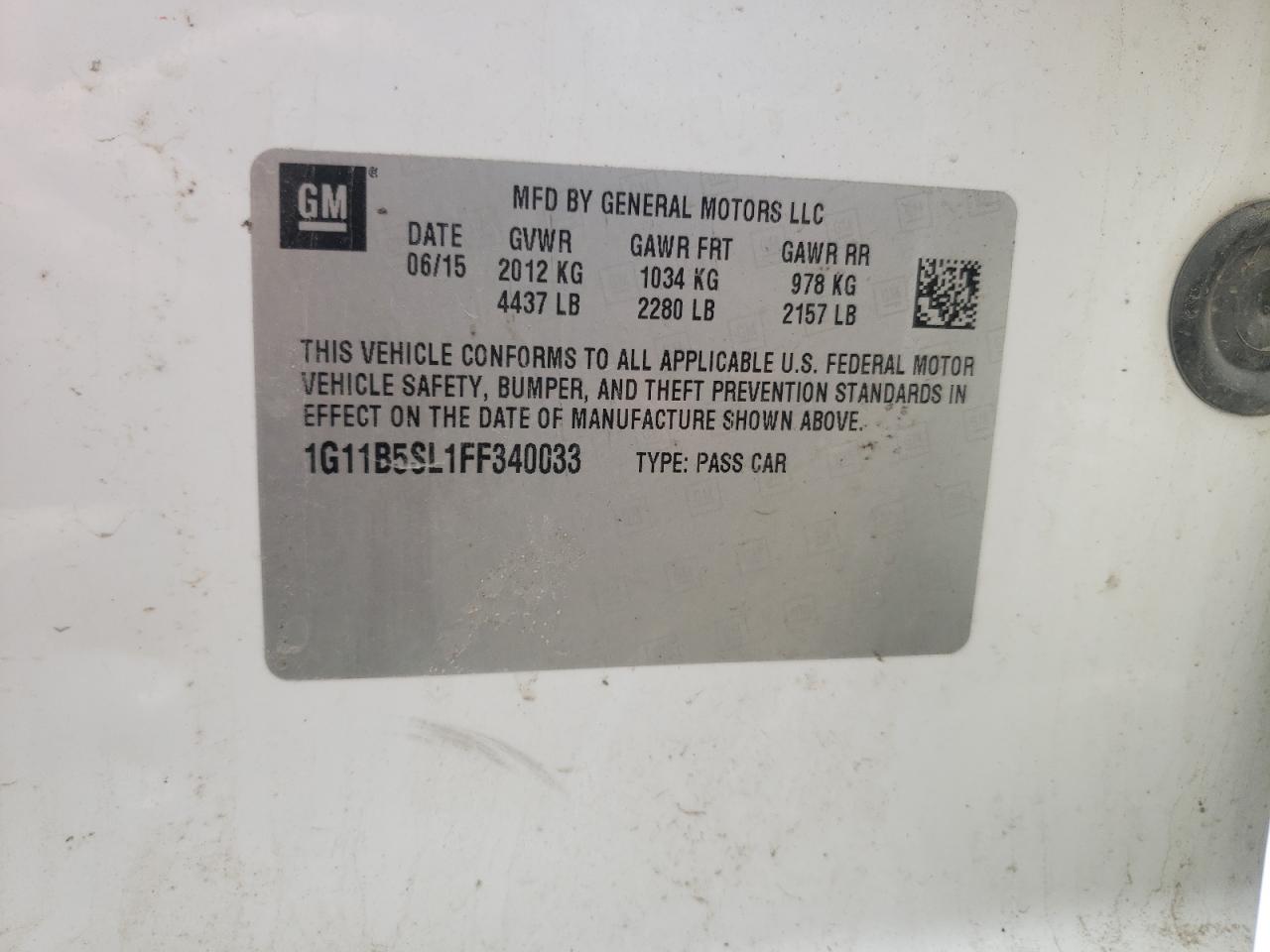 Photo 10 from auction – 2015 CHEVROLET MALIBU LS with VIN 1G11B5SL1FF340033