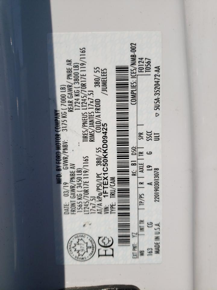Photo 10 from auction – 2019 FORD F150 SUPER with VIN 1FTEX1C50KKD09425