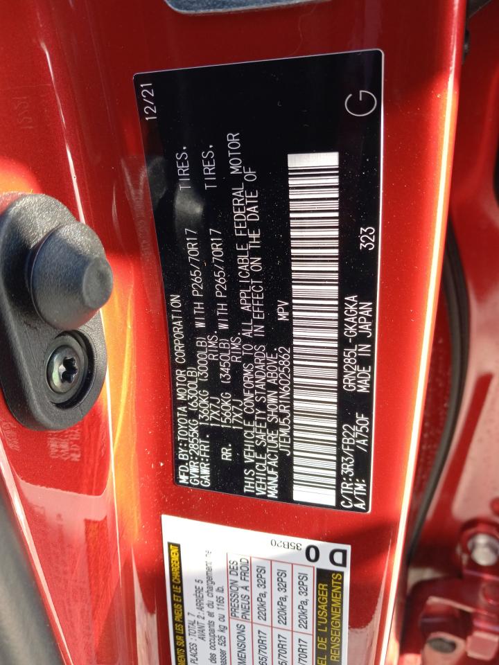 Photo 10 from auction – 2022 TOYOTA 4RUNNER SR with VIN JTEMU5JR1N6025862