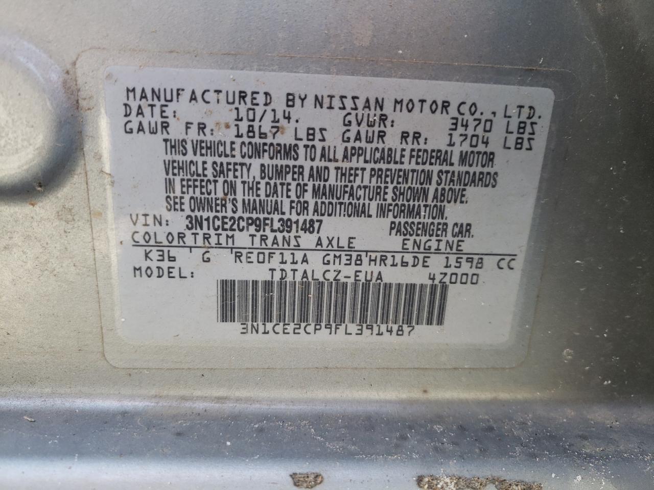 Photo 10 from auction – 2015 NISSAN VERSA NOTE with VIN 3N1CE2CP9FL391487