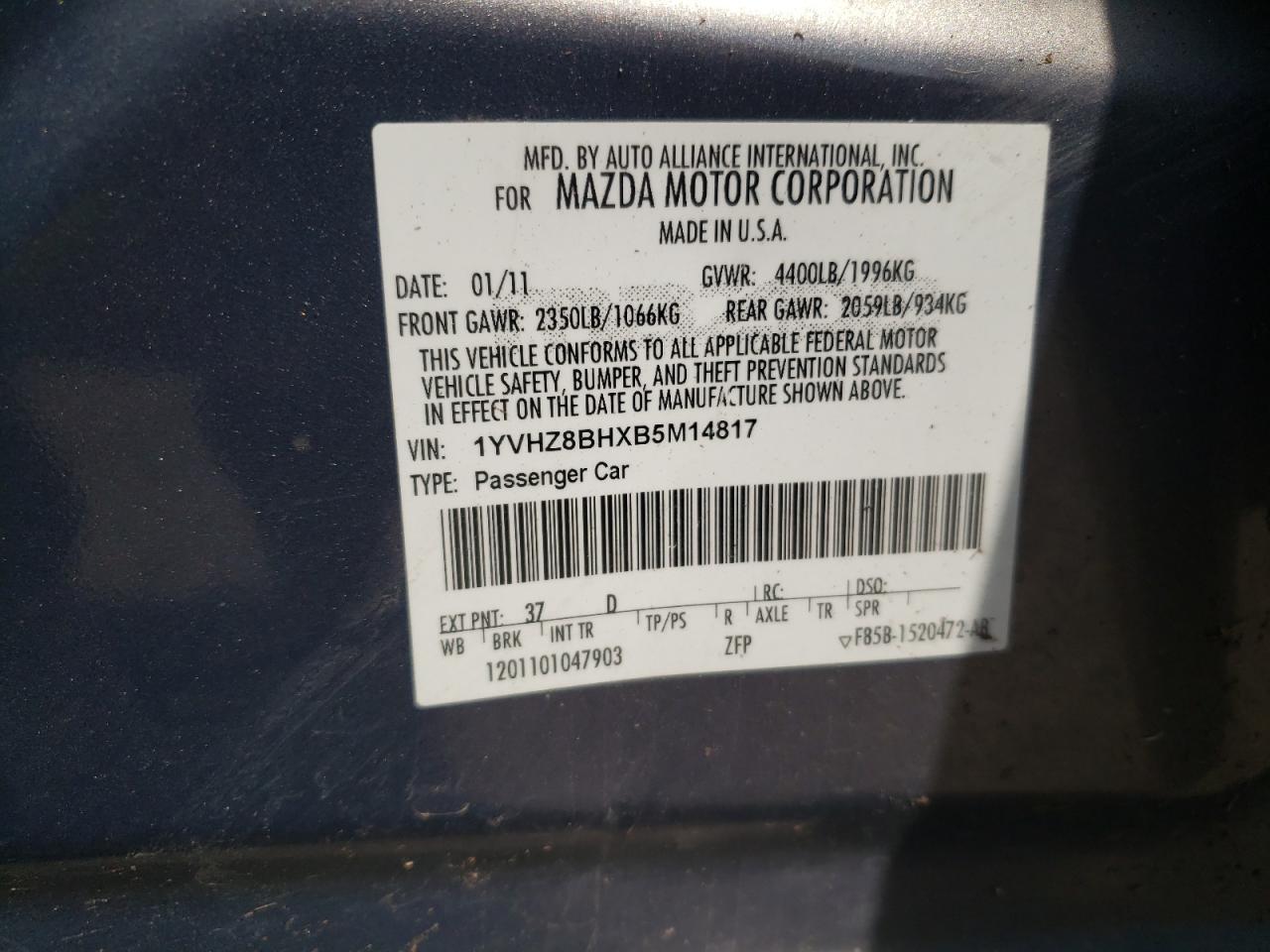 Photo 10 from auction – 2011 MAZDA 6 I with VIN 1YVHZ8BHXB5M14817