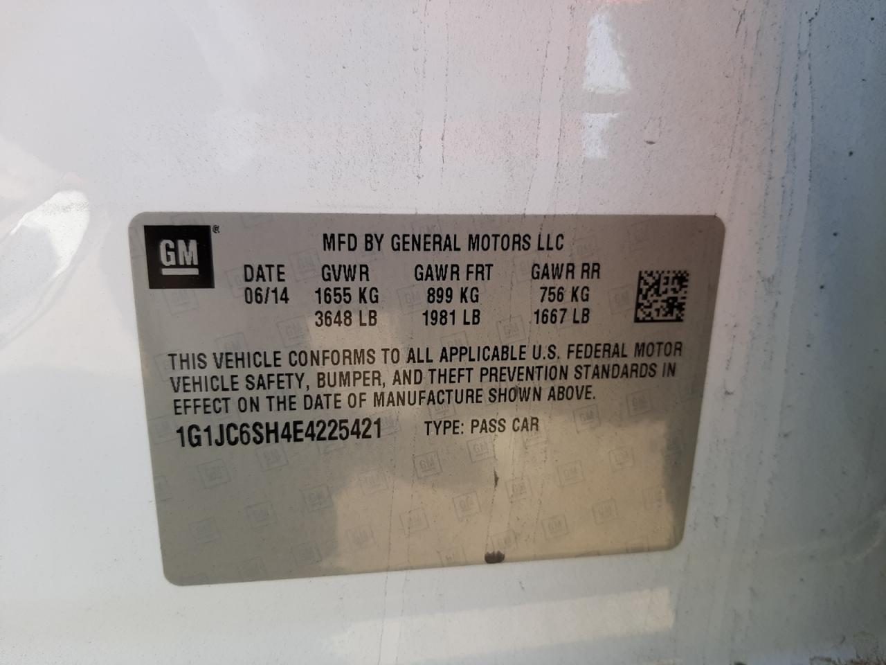 Photo 10 from auction – 2014 CHEVROLET SONIC LT with VIN 1G1JC6SH4E4225421