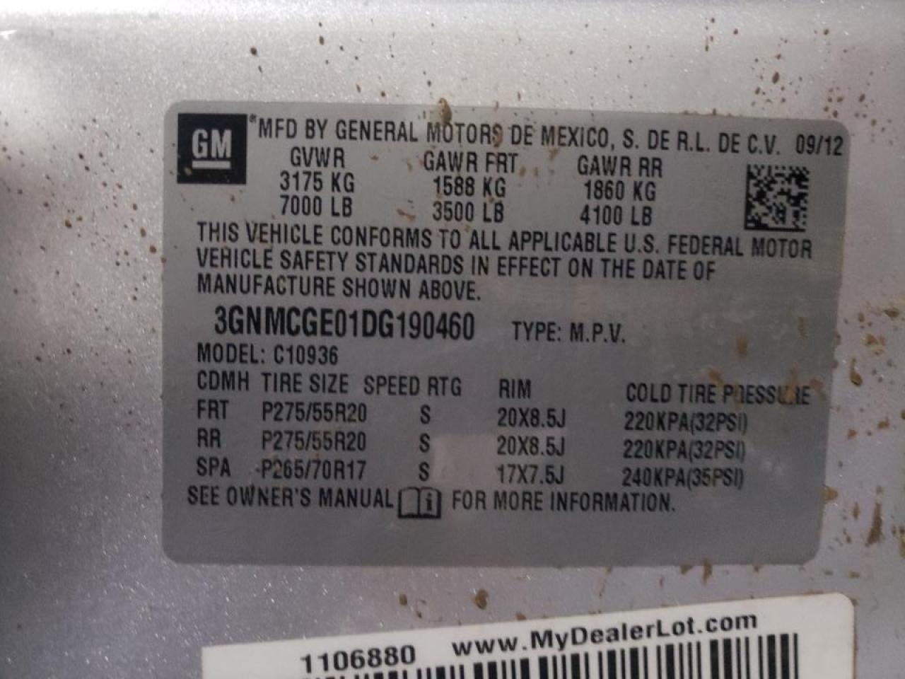 Photo 10 from auction – 2013 CHEVROLET AVALANCHE with VIN 3GNMCGE01DG190460