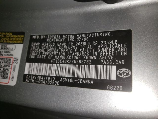 Photo 10 from auction – 2007 TOYOTA CAMRY CE with VIN 4T1BE46K77U563782