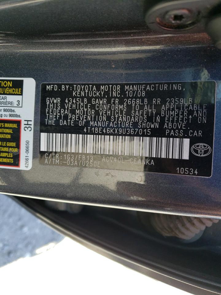 Photo 10 from auction – 2009 TOYOTA CAMRY BASE with VIN 4T1BE46KX9U367015