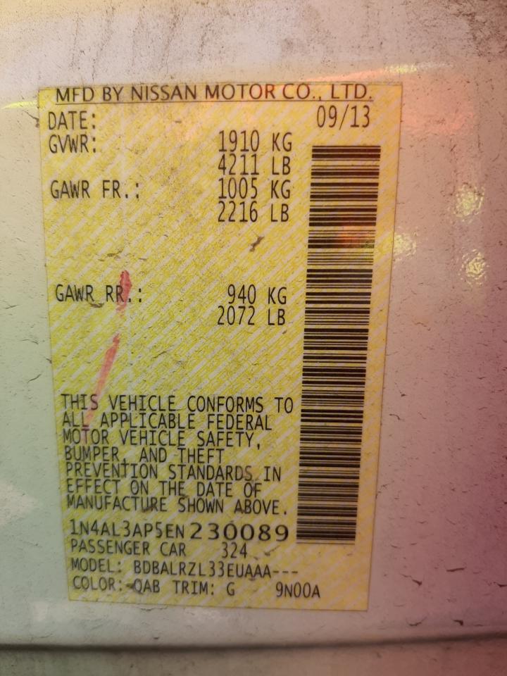 Photo 10 from auction – 2014 NISSAN ALTIMA 2.5 with VIN 1N4AL3AP5EN230089