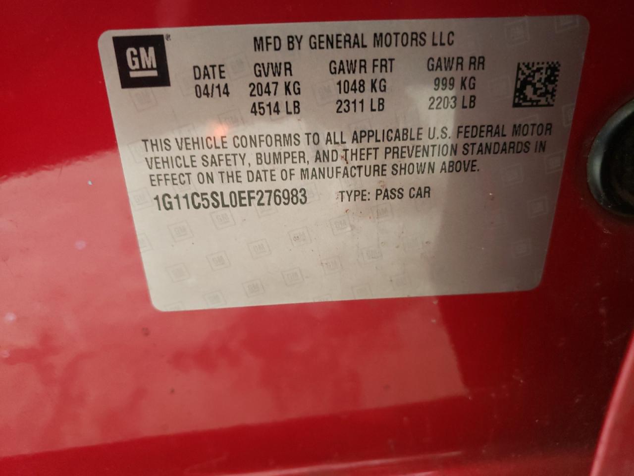 Photo 10 from auction – 2014 CHEVROLET MALIBU 1LT with VIN 1G11C5SL0EF276983