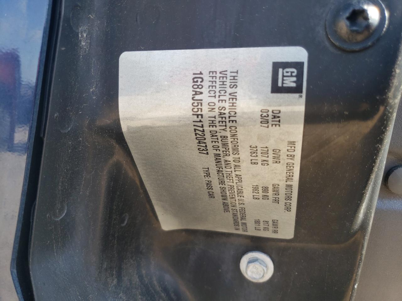 Photo 10 from auction – 2007 SATURN ION LEVEL with VIN 1G8AJ55F17Z204737