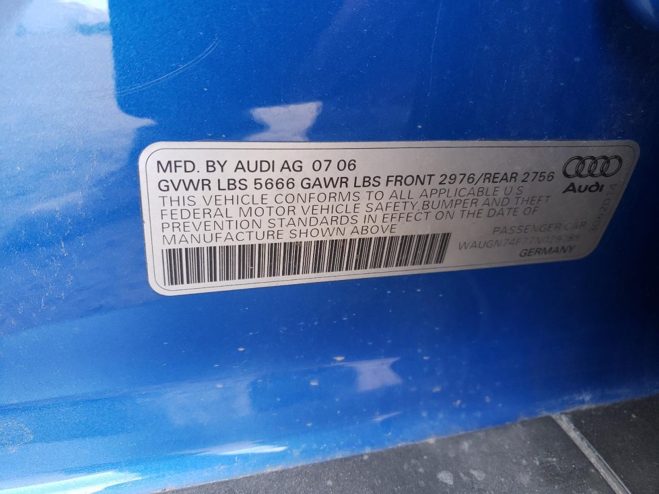 Photo 10 from auction – 2007 AUDI S6 QUATTRO with VIN WAUGN74F77N029089