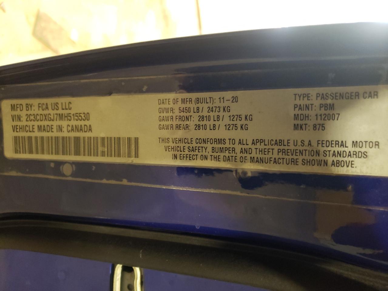 Photo 10 from auction – 2021 DODGE CHARGER SC with VIN 2C3CDXGJ7MH515530