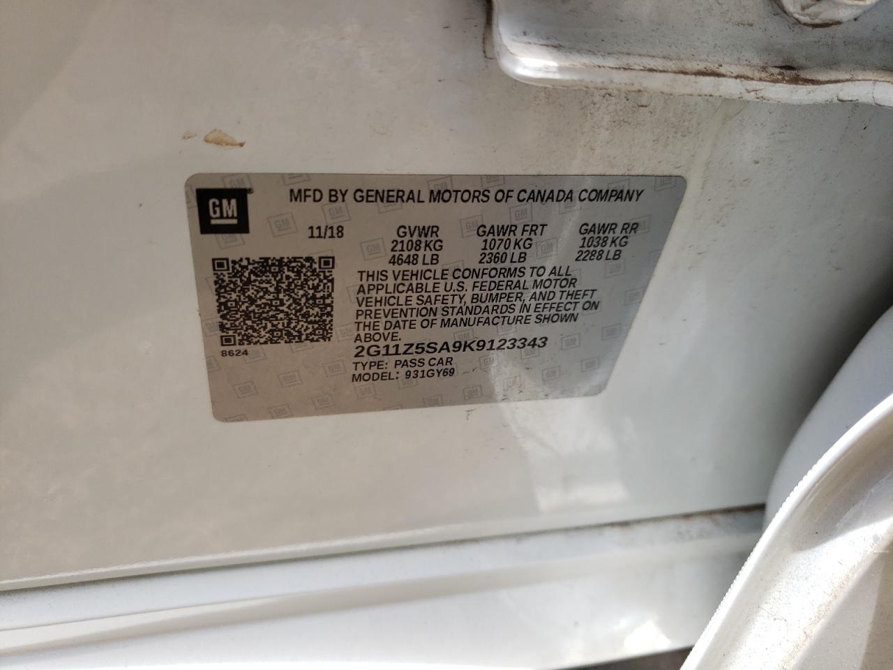 Photo 10 from auction – 2019 CHEVROLET IMPALA LT with VIN 2G11Z5SA9K9123343
