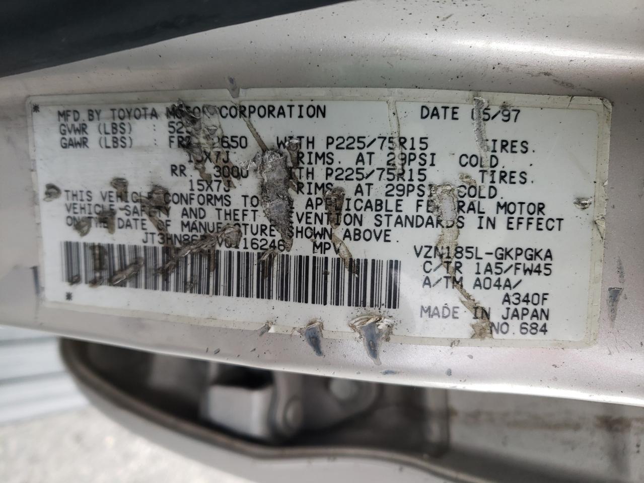 Photo 10 from auction – 1997 TOYOTA 4RUNNER SR with VIN JT3HN86R1V0116246
