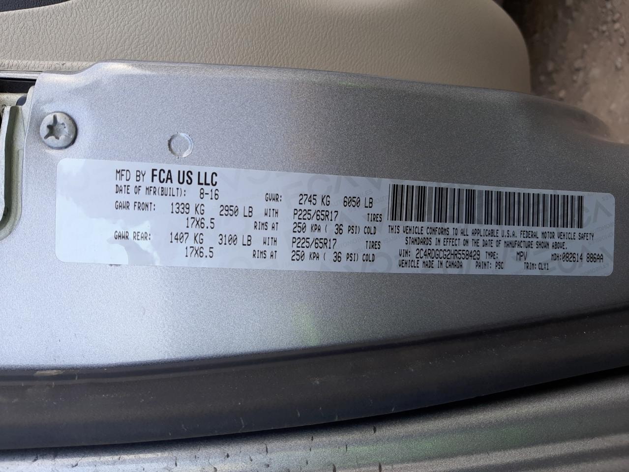 Photo 10 from auction – 2017 DODGE GRAND CARA with VIN 2C4RDGCG2HR558429