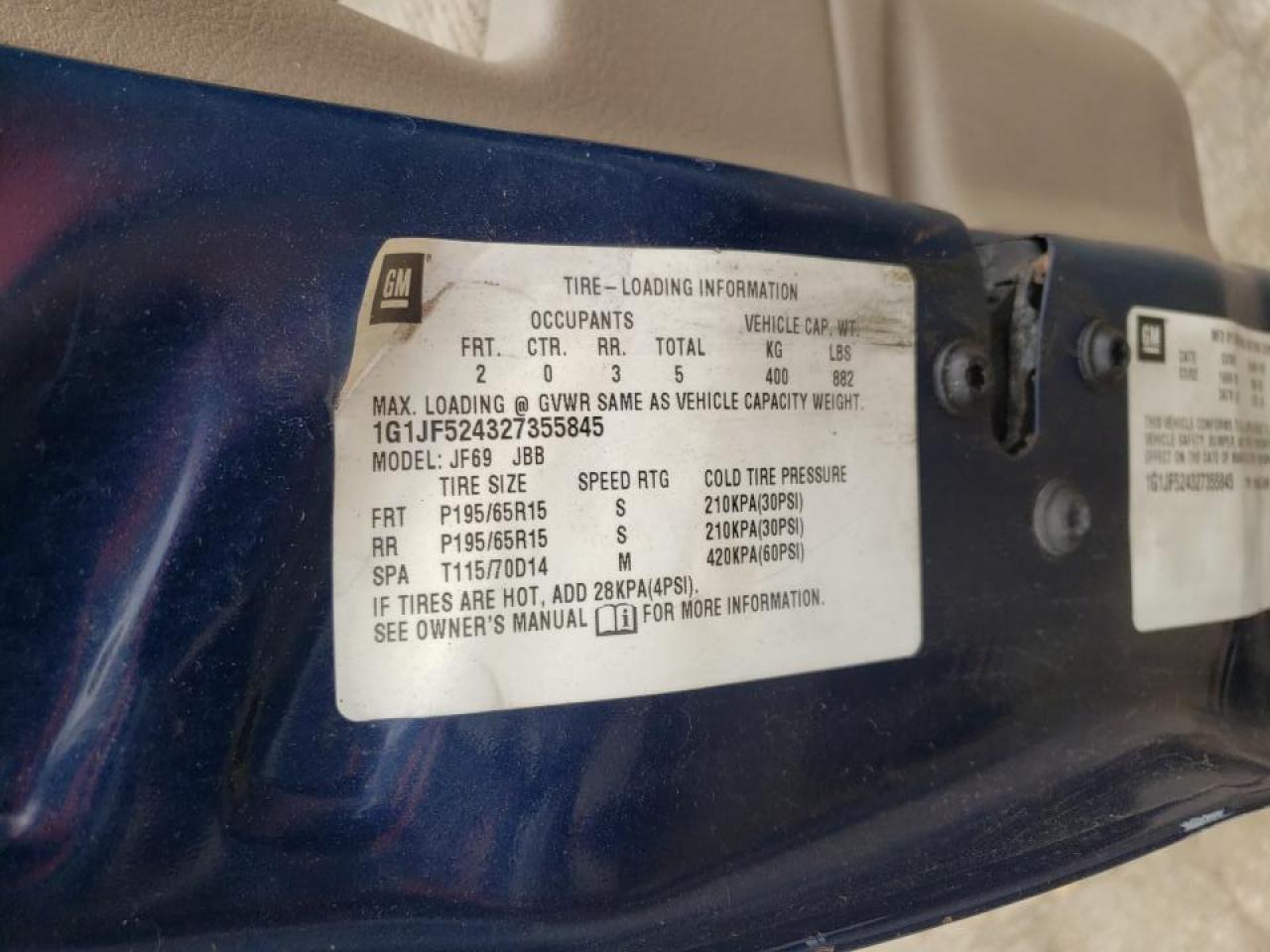 Photo 10 from auction – 2002 CHEVROLET CAVALIER L with VIN 1G1JF524327355845