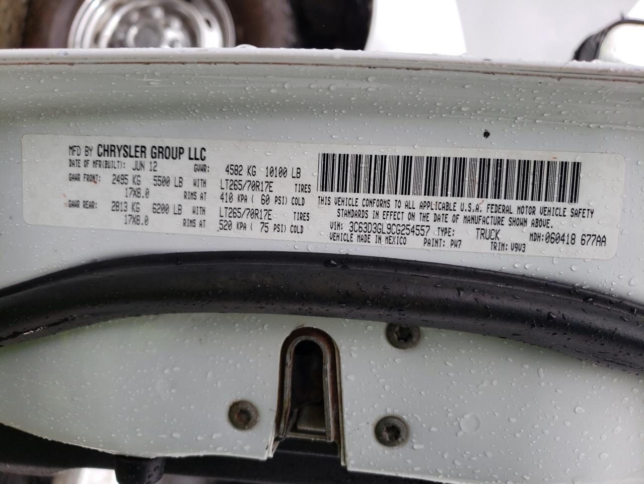 Photo 10 from auction – 2012 DODGE RAM 3500 S with VIN 3C63D3GL9CG254557