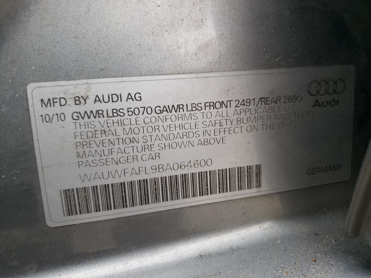 Photo 10 from auction – 2011 AUDI A4 PREMIUM with VIN WAUWFAFL9BA064600