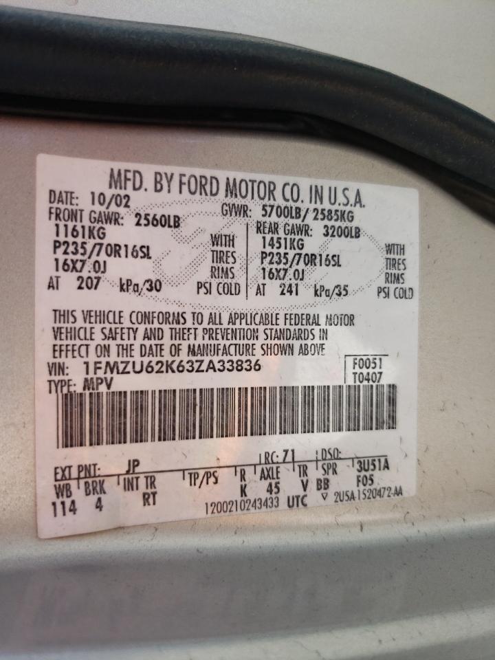 Photo 10 from auction – 2003 FORD EXPLORER X with VIN 1FMZU62K63ZA33836