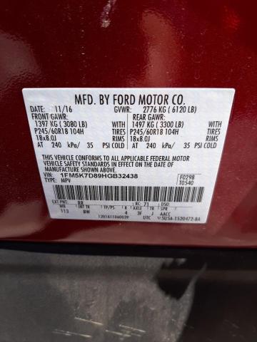 Photo 10 from auction – 2017 FORD EXPLORER X with VIN 1FM5K7D89HGB32438