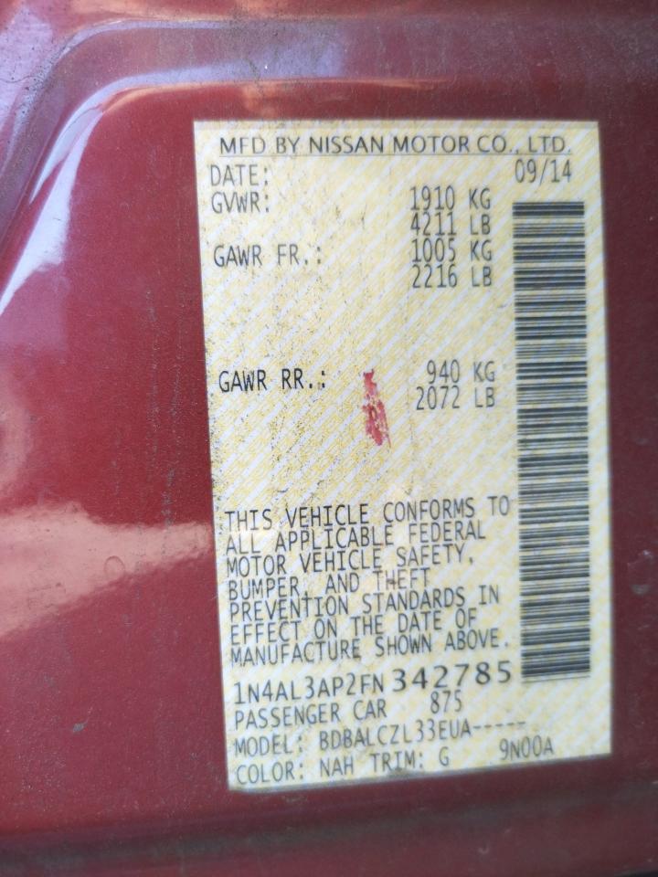 Photo 10 from auction – 2015 NISSAN ALTIMA 2.5 with VIN 1N4AL3AP2FN342785