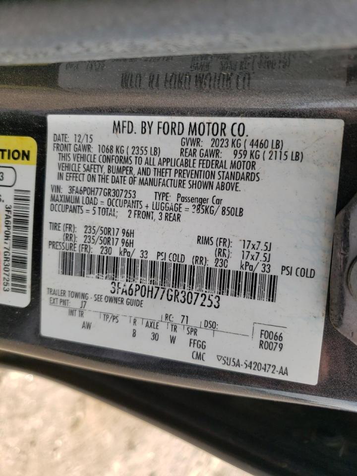Photo 10 from auction – 2016 FORD FUSION SE with VIN 3FA6P0H77GR307253