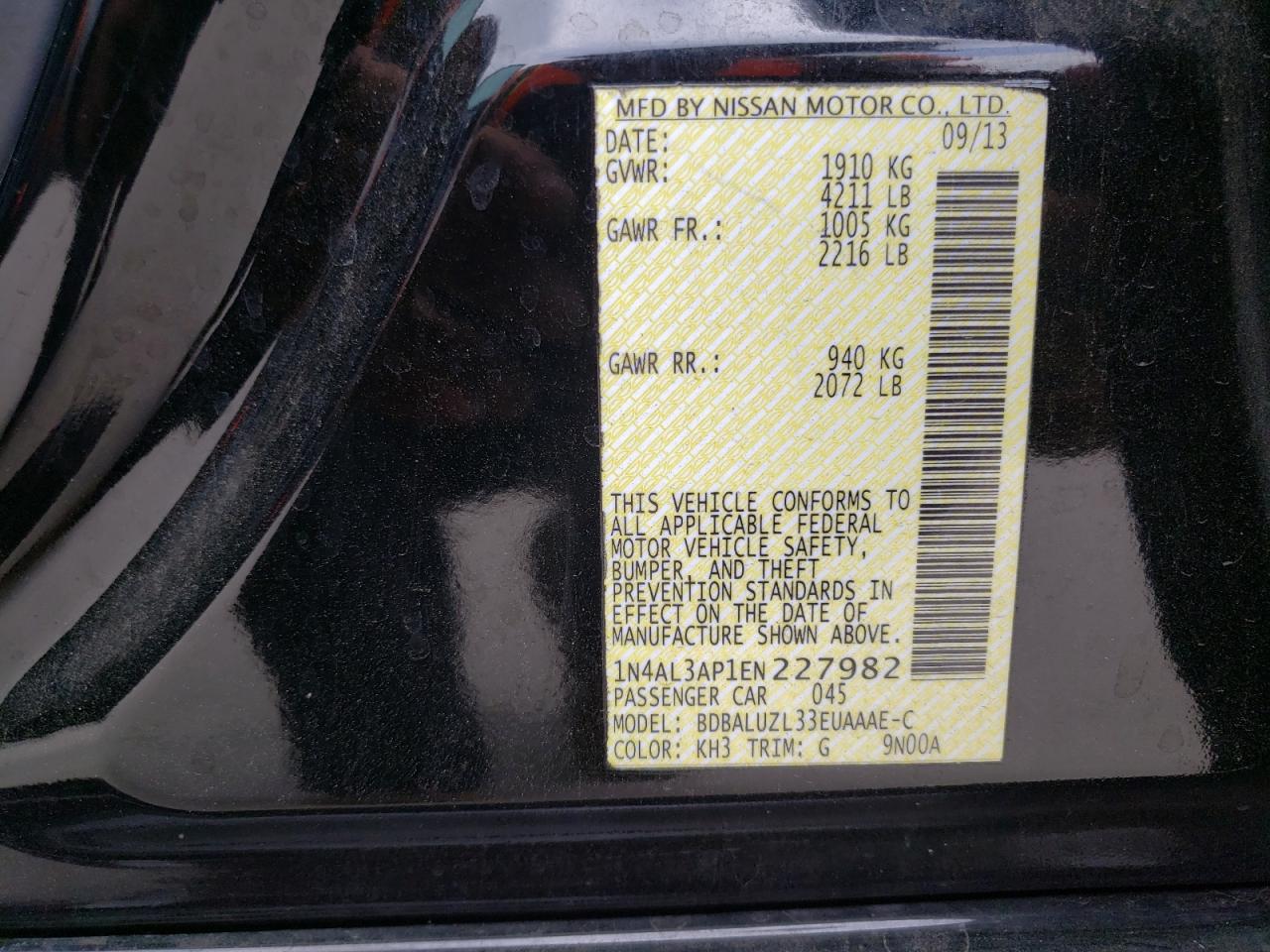 Photo 10 from auction – 2014 NISSAN ALTIMA 2.5 with VIN 1N4AL3AP1EN227982
