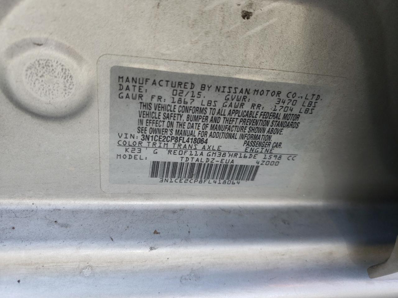 Photo 10 from auction – 2015 NISSAN VERSA NOTE with VIN 3N1CE2CP8FL418064