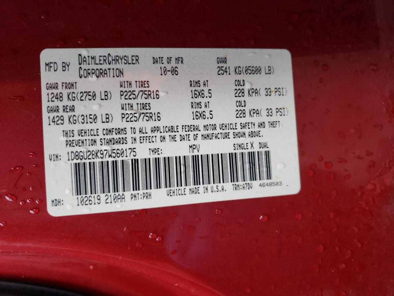 Photo 10 from auction – 2007 DODGE NITRO SXT with VIN 1D8GU28K97W560175