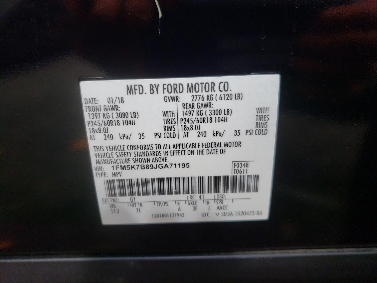Photo 10 from auction – 2018 FORD EXPLORER with VIN 1FM5K7B89JGA71195