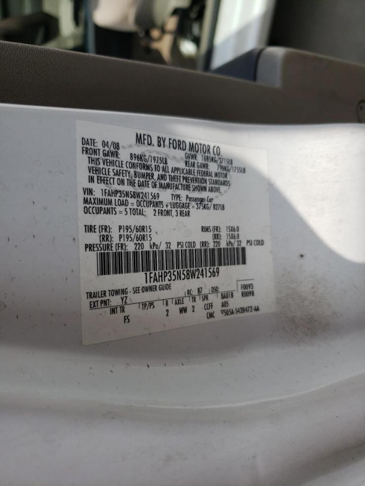 Zdjęcie 10 z aukcji – 2008 FORD FOCUS SE z VIN 1FAHP35N58W241569