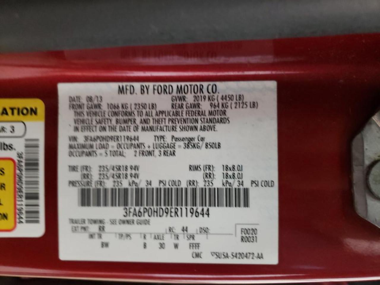 Photo 10 from auction – 2014 FORD FUSION SE with VIN 3FA6P0HD9ER119644