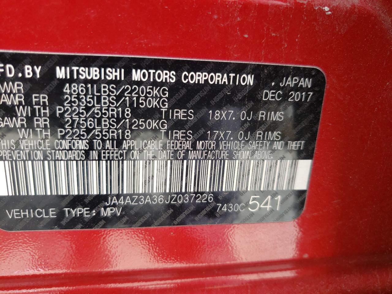 Photo 10 from auction – 2018 MITSUBISHI OUTLANDER with VIN JA4AZ3A36JZ037226