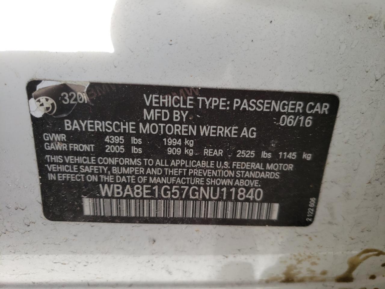 Photo 11 from auction – 2016 BMW 320 I with VIN WBA8E1G57GNU11840