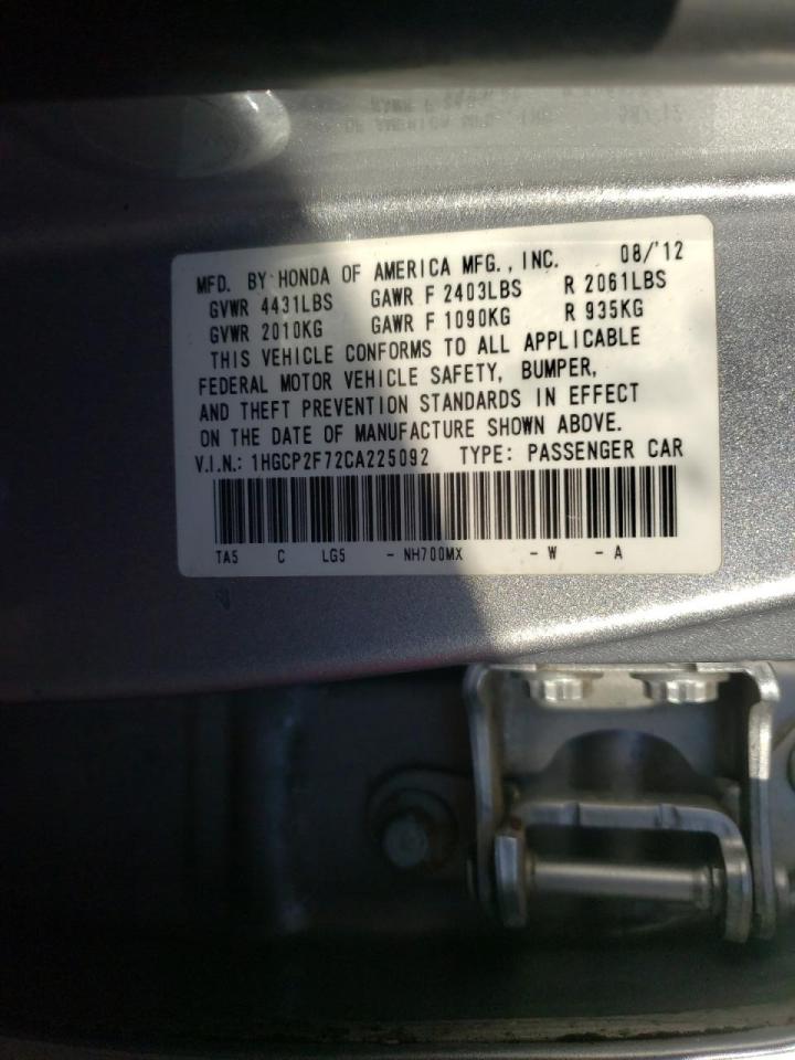 Photo 10 from auction – 2012 HONDA ACCORD EX with VIN 1HGCP2F72CA225092